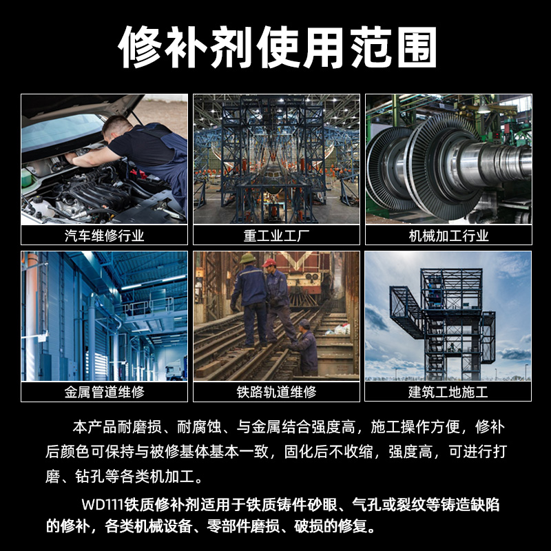康達萬達WD111鐵質工業修補劑耐高溫強力金屬鑄鐵砂眼鐵漿糊 500g